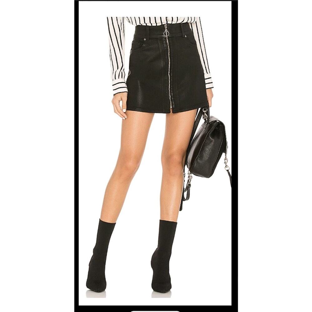 7 For All Mankind Denim Mini Skirt Size 30 Black Zip Front Model-off-duty Edgy